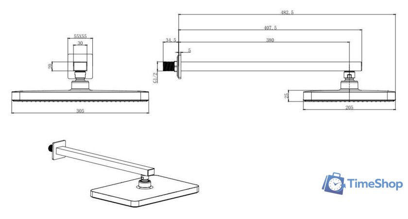 Верхний душ Aquatek AQ2081MB (черный матовый) - Изображение №3 — Интернет-магазин Time-Shop