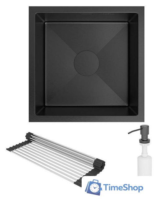 Кухонная мойка Roxen Uno 560210-44B (440*440) PVD графит под столешницу (с ролл-матом и дозатором) - Изображение №4 — Интернет-магазин Time-Shop