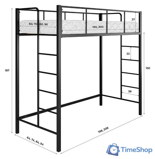 Кровать-чердак Князев Мебель Хельга 1 ХЕ1.90.200.Ч (черный муар) - Изображение №5 — Интернет-магазин Time-Shop
