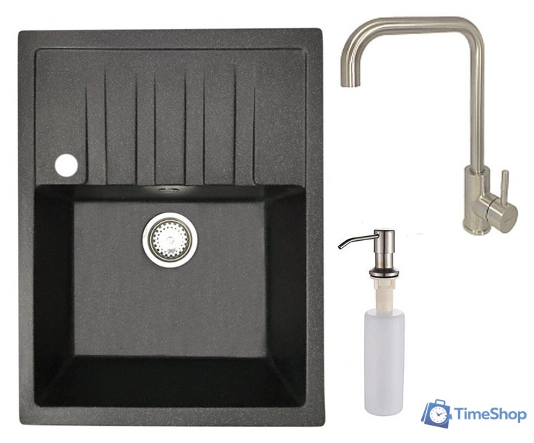 Кухонная мойка БелЭворс Vega L + смеситель W4998-4 + дозатор L405-1 (черный/сатин) - Изображение №1 — Интернет-магазин Time-Shop