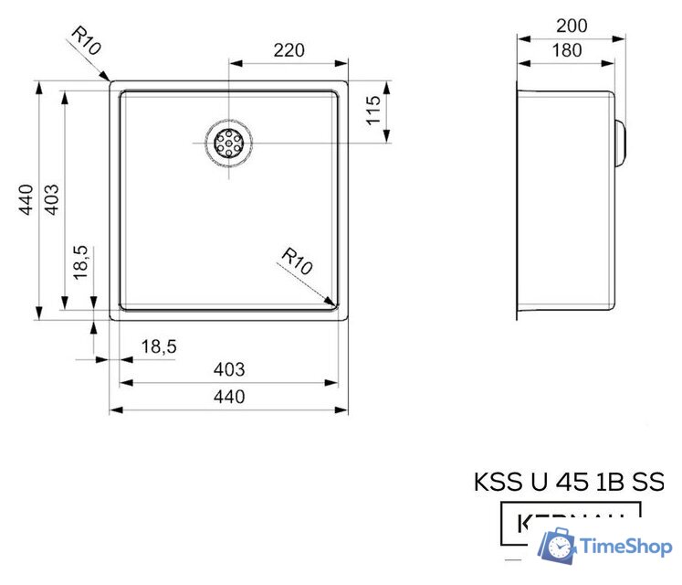 Кухонная мойка Kernau KSS U 45 1B SS Smooth - Изображение №2 — Интернет-магазин Time-Shop