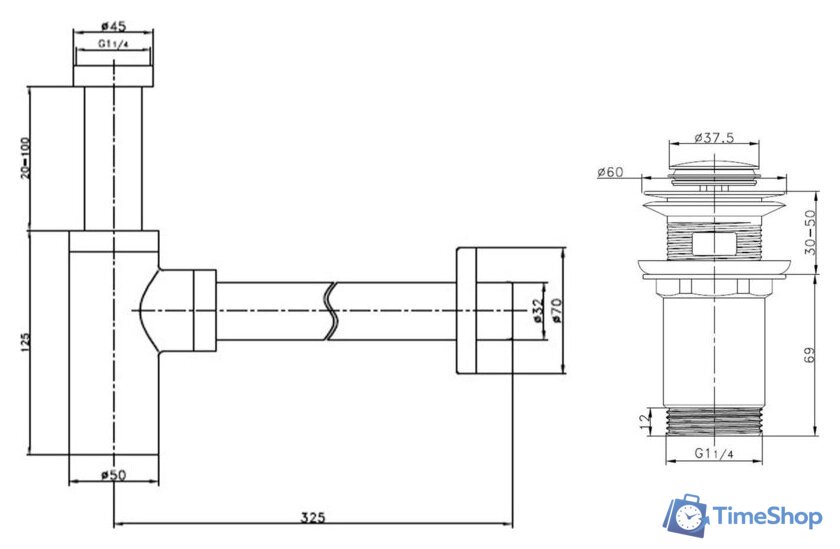Умывальник Lauter 21518-1 + клапан 21190W + сифон 21635W (белый матовый) - Изображение №18 — Интернет-магазин Time-Shop