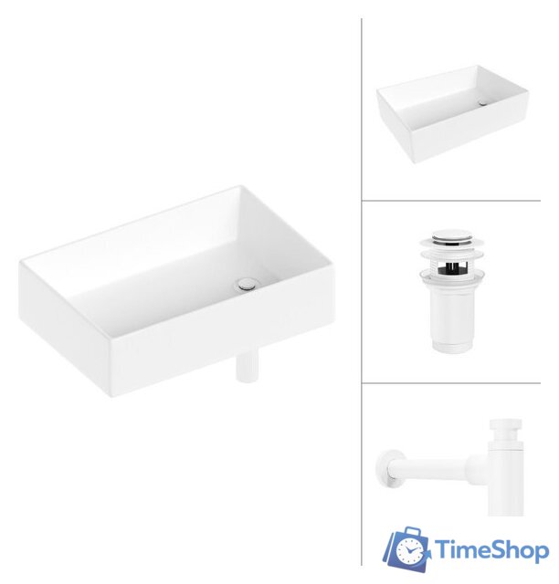 Умывальник Lauter 21518-1 + клапан 21190W + сифон 21635W (белый матовый) - Изображение №1 — Интернет-магазин Time-Shop