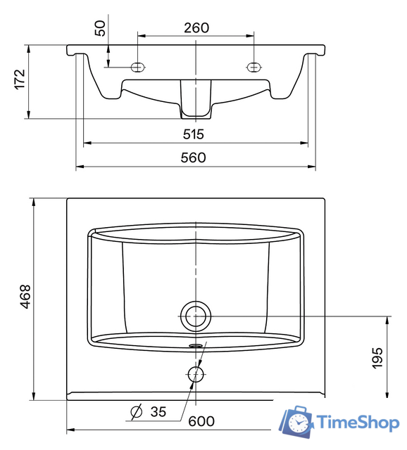 Умывальник Santek Элина-60 1.WH50.1.606 - Изображение №6 — Интернет-магазин Time-Shop