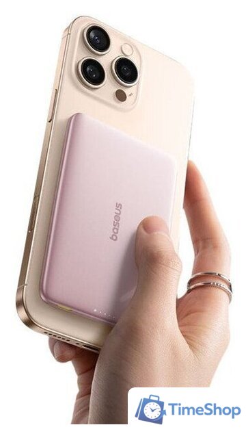Внешний аккумулятор Baseus PicoGo AM41 Ultra-Slim Magnetic Power Bank 5000mAh (розовый) - Изображение №3 — Интернет-магазин Time-Shop
