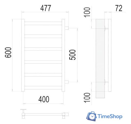 Полотенцесушитель TERMINUS Аврора П6 400x600 бп (хром) - Изображение №3 — Интернет-магазин Time-Shop