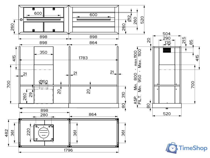 Кухонная вытяжка Faber T-Shelf EV8 BK Matt A180 325.0606.131 - Изображение №7 — Интернет-магазин Time-Shop