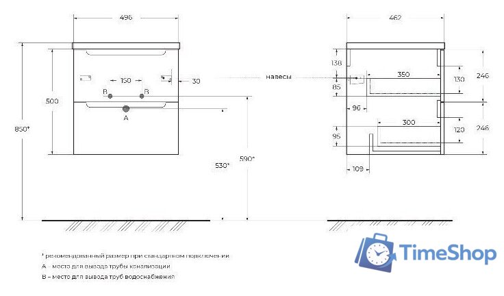  BelBagno Тумба под умывальник ETNA-500-2C-SO-RG - Изображение №2 — Интернет-магазин Time-Shop