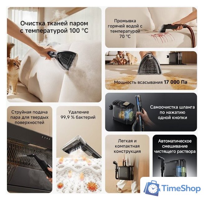 Пылесос Dreame Portable Carpet Spot Cleaner N20 Steam HNR27A (евровилка, черный) - Изображение №21 — Интернет-магазин Time-Shop