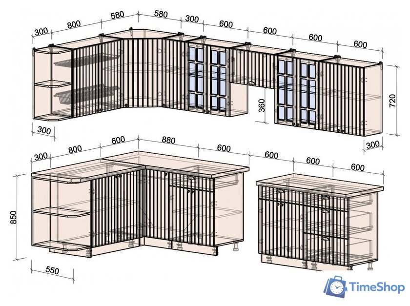 Готовая кухня Интерлиния Берес 1.7x3.3 левая (дуб английский/дуб полярный/кастилло темный) - Изображение №5 — Интернет-магазин Time-Shop