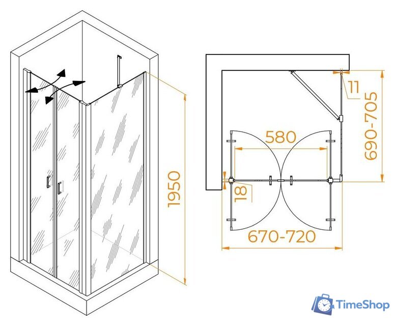 Душевой уголок RGW PA-134B (PA-104B+Z-050-2B+O-204B) 060814477-14 70x70 (черный/прозрачное стекло) - Изображение №2 — Интернет-магазин Time-Shop