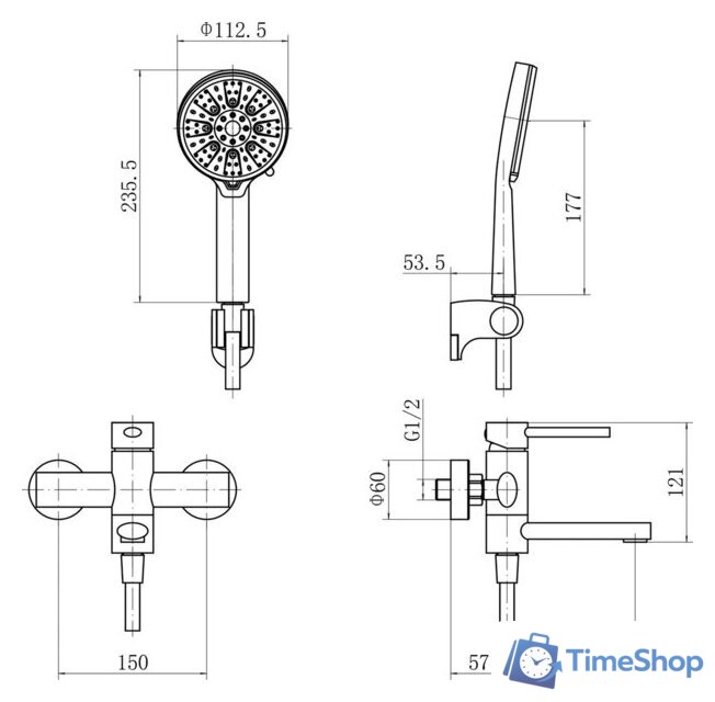 Душевой гарнитур  Fashun A53034-21 - Изображение №3 — Интернет-магазин Time-Shop