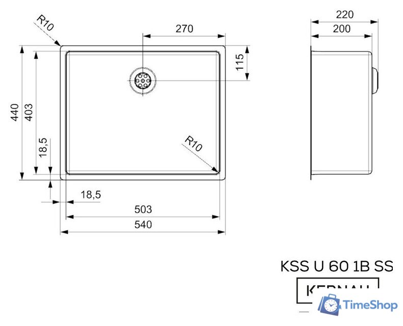 Кухонная мойка Kernau KSS U 60 1B SS Smooth - Изображение №4 — Интернет-магазин Time-Shop