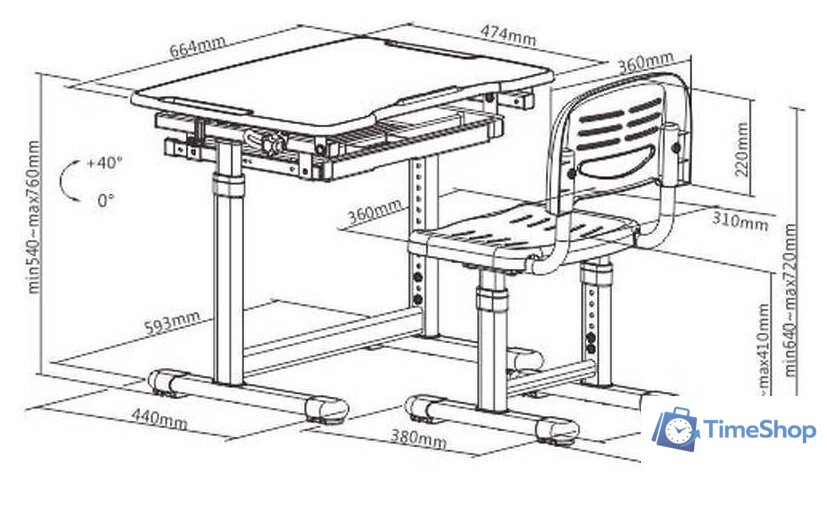 Парта Растущая мебель Smart B207EDU со стулом и выдвижным ящиком - Изображение №8 — Интернет-магазин Time-Shop