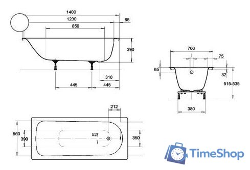 Ванна Kaldewei Eurowa 140x70 (с ножками) - Изображение №3 — Интернет-магазин Time-Shop