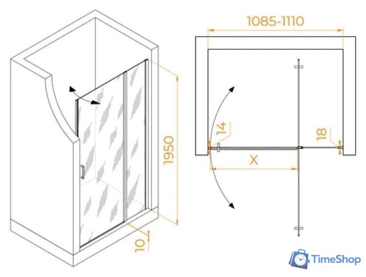 Душевая дверь RGW LE-004Gr 351200411-110 (серый/прозрачное стекло) - Изображение №2 — Интернет-магазин Time-Shop