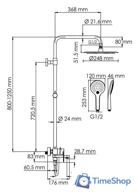 Душевая система  Wasserkraft A174.258.078.CB - Изображение №3 — Интернет-магазин Time-Shop