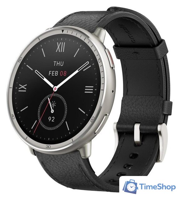 Умные часы Amazfit Active 2 Premium (серебристый, с черным кожаным ремешком) - Изображение №1 — Интернет-магазин Time-Shop