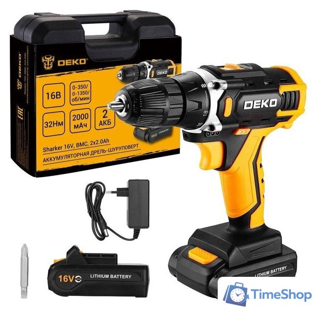 Дрель-шуруповерт Deko Sharker 16V 083-1108 (с 2-мя АКБ, кейс) - Изображение №1 — Интернет-магазин Time-Shop