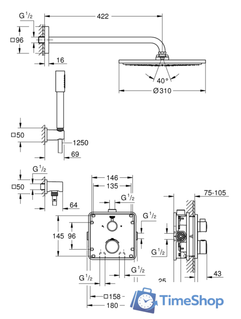 Душевая система  Grohe Grohtherm 34730000 - Изображение №4 — Интернет-магазин Time-Shop