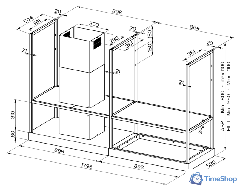 Кухонная вытяжка Faber T-Shelf EV8 Titanium Matt A180 325.0617.018 - Изображение №2 — Интернет-магазин Time-Shop