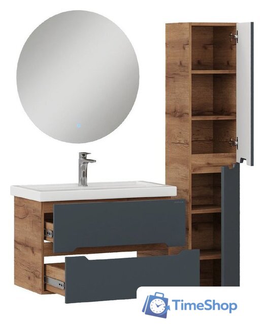  Onika Шкаф-пенал для ванной Айленд 30 403085 (графит/дуб крафт золотой) - Изображение №7 — Интернет-магазин Time-Shop