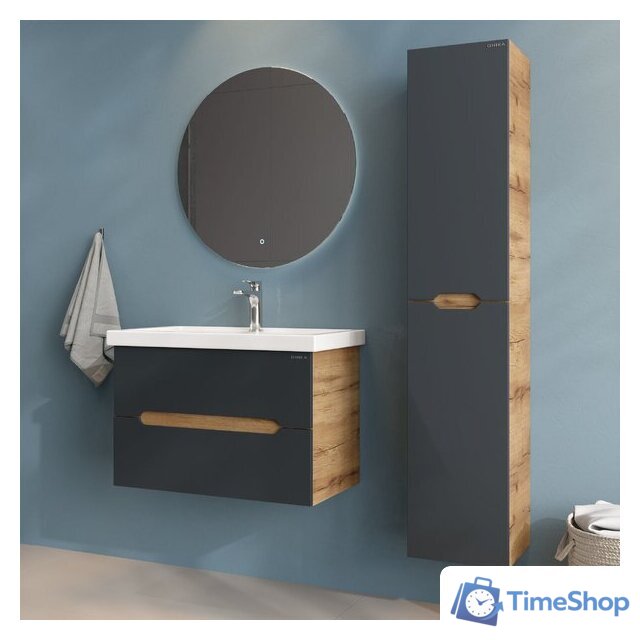  Onika Шкаф-пенал для ванной Айленд 30 403085 (графит/дуб крафт золотой) - Изображение №9 — Интернет-магазин Time-Shop