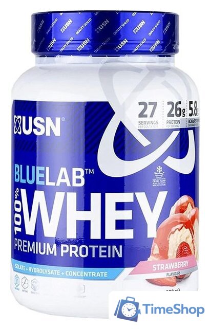 Протеин сывороточный (концентрат) USN BlueLab 100% Whey (908г, клубника) - Изображение №1 — Интернет-магазин Time-Shop