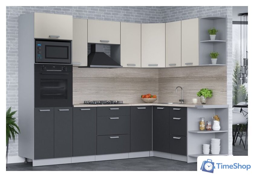 Готовая кухня Интерлиния Мила Лайт 1.68x2.6 правая (персидский жемчуг/антрацит/травертин серый) - Изображение №3 — Интернет-магазин Time-Shop