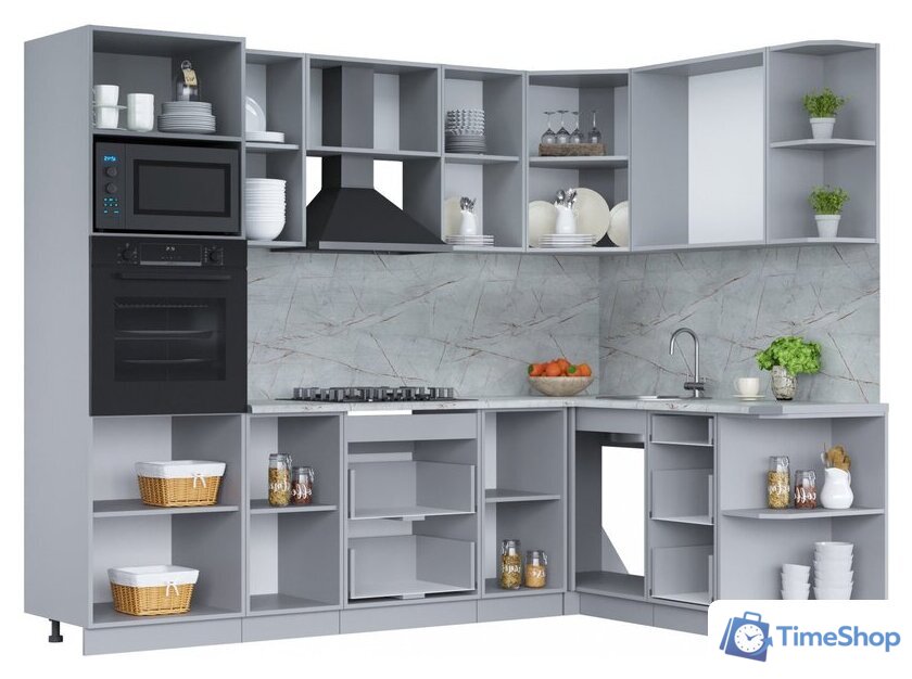 Готовая кухня Интерлиния Мила Лайт 1.68x2.6 правая (персидский жемчуг/антрацит/травертин серый) - Изображение №2 — Интернет-магазин Time-Shop