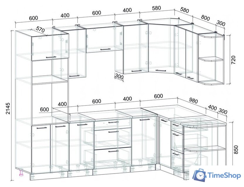 Готовая кухня Интерлиния Мила Лайт 1.68x2.6 правая (персидский жемчуг/антрацит/травертин серый) - Изображение №4 — Интернет-магазин Time-Shop