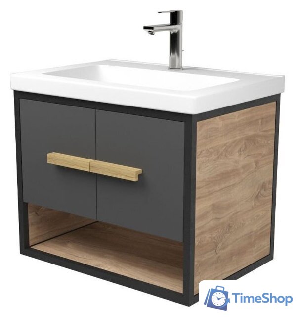  Дабер Тумба под умывальник 009 Тобаго/Эридан/Артвин 60 Т9.6Т.2.4 (черный/серый/дуб канзас коричневый) - Изображение №1 — Интернет-магазин Time-Shop