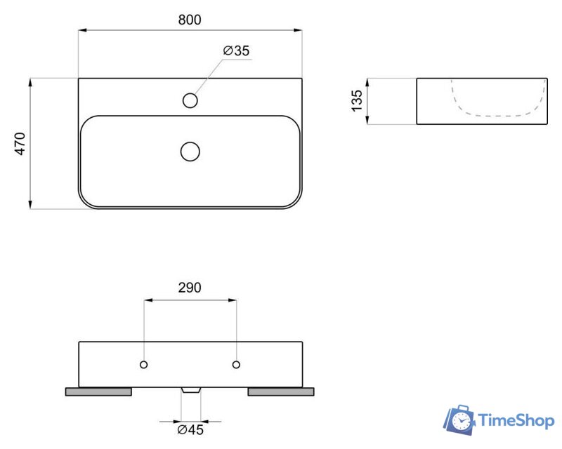Умывальник Wellsee Clermont 302613000 с донным клапаном click-clack - Изображение №9 — Интернет-магазин Time-Shop