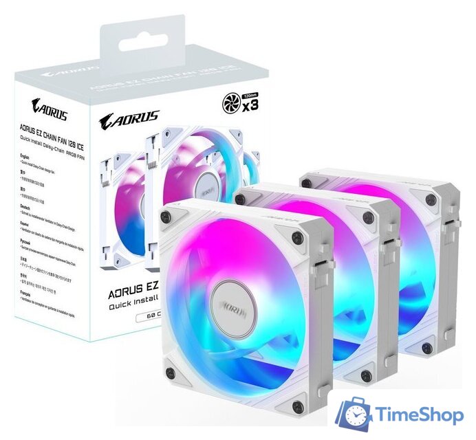 Комплект вентиляторов для корпуса Gigabyte Aorus EZ Chain Fan 120 Ice 3-Pack - Изображение №7 — Интернет-магазин Time-Shop
