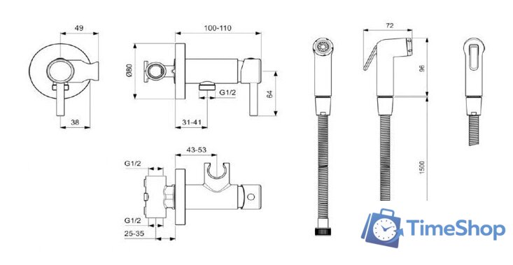 Гигиенический душ Ideal Standard IdealSpray BD130AA - Изображение №2 — Интернет-магазин Time-Shop