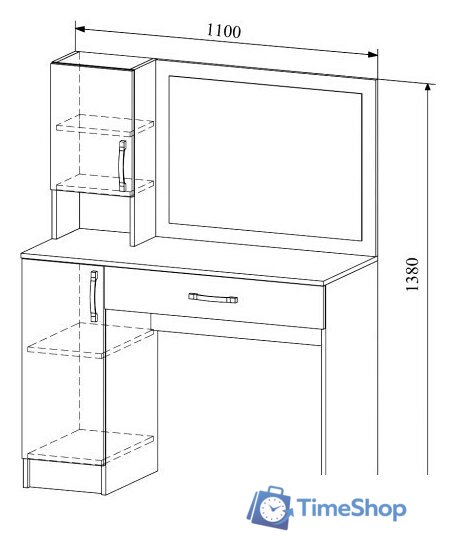 Туалетный столик с зеркалом ДСВ Софи СМС 1100.1 (дуб сонома/белый глянец) - Изображение №2 — Интернет-магазин Time-Shop