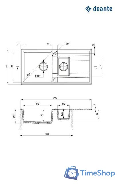 Кухонная мойка Deante Eridan ZQE T513 (антрацитовый металлик) - Изображение №2 — Интернет-магазин Time-Shop