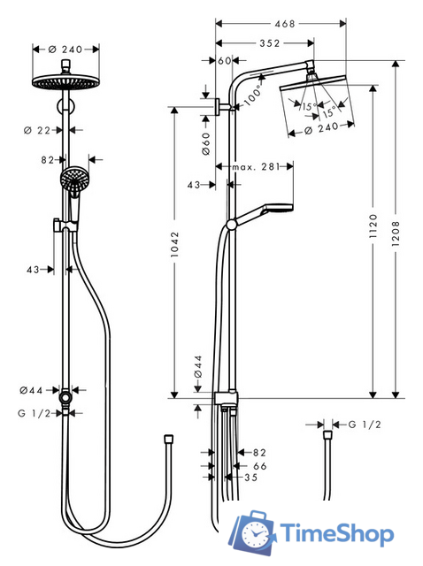 Душевая система  Hansgrohe Crometta S 240 1jet 27270000 - Изображение №6 — Интернет-магазин Time-Shop