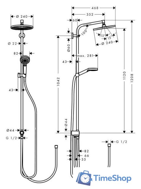 Душевая система  Hansgrohe Crometta S 240 1jet 27270000 - Изображение №6 — Интернет-магазин Time-Shop
