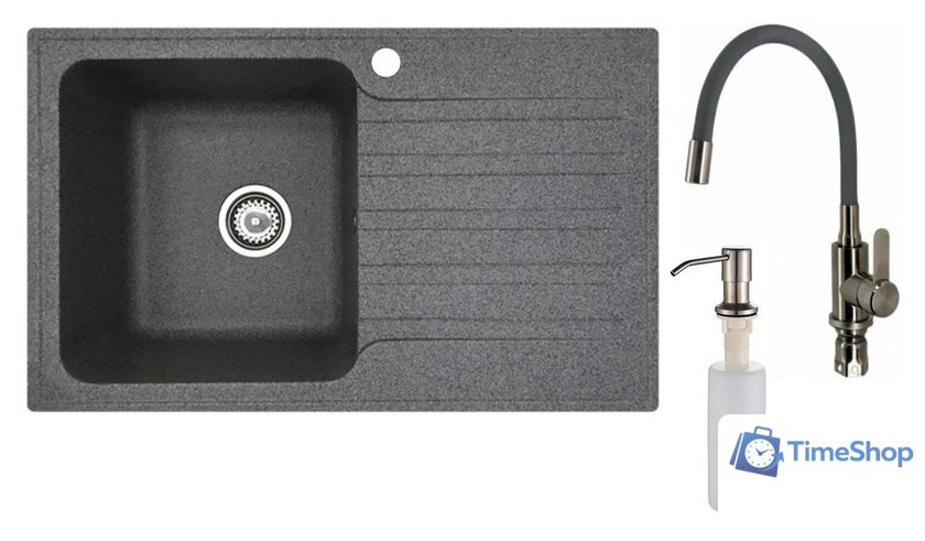 Кухонная мойка БелЭворс Styl L + смеситель W74004-9 + дозатор L405-1 (серый/сатин) - Изображение №1 — Интернет-магазин Time-Shop