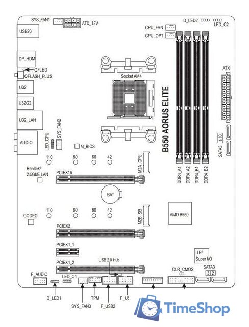 Материнская плата Gigabyte B550 Aorus Elite (rev. 1.0) - Изображение №6 — Интернет-магазин Time-Shop