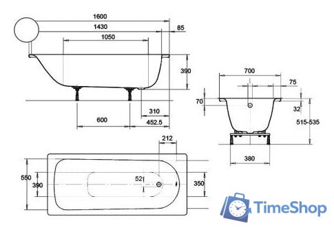 Ванна Kaldewei Eurowa 160x70 (с ножками) - Изображение №3 — Интернет-магазин Time-Shop