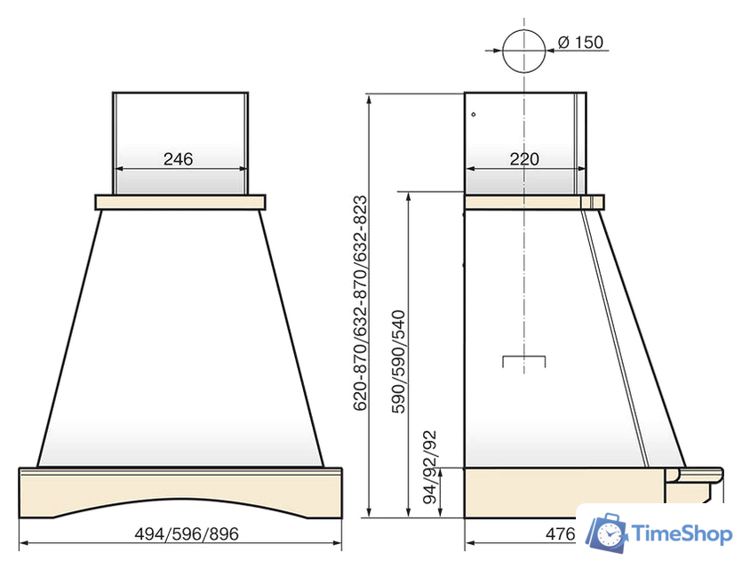 Кухонная вытяжка Elikor Ротонда 90П-1000-П3Д (бежевый/дуб неокрашенный) (943816) - Изображение №2 — Интернет-магазин Time-Shop