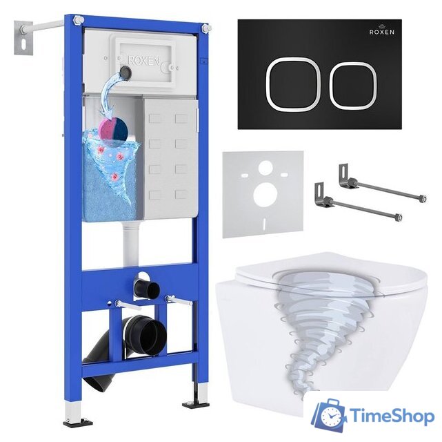 Унитаз подвесной Roxen Antares Tornado Long в комплекте с инсталляцией StounFix Dual Fresh 6 в 1 868433 (кнопка: черный матовая) - Изображение №1 — Интернет-магазин Time-Shop