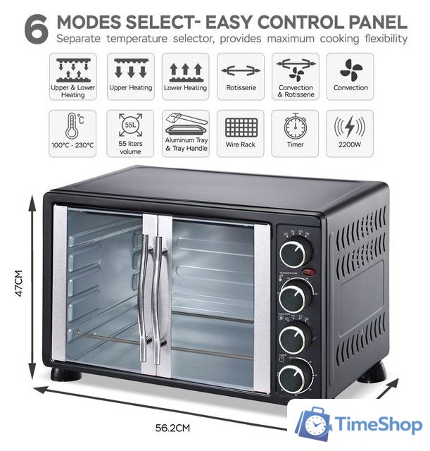 Мини-печь TurboTronic TT-FEO55 (черный) - Изображение №2 — Интернет-магазин Time-Shop