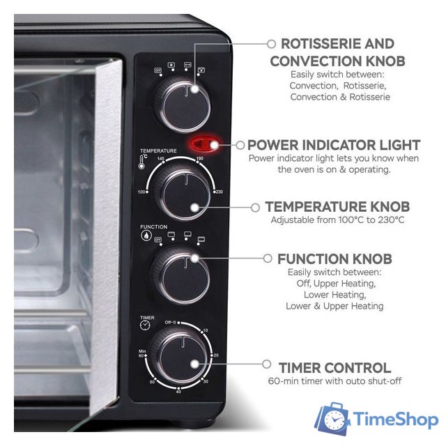 Мини-печь TurboTronic TT-FEO55 (черный) - Изображение №3 — Интернет-магазин Time-Shop