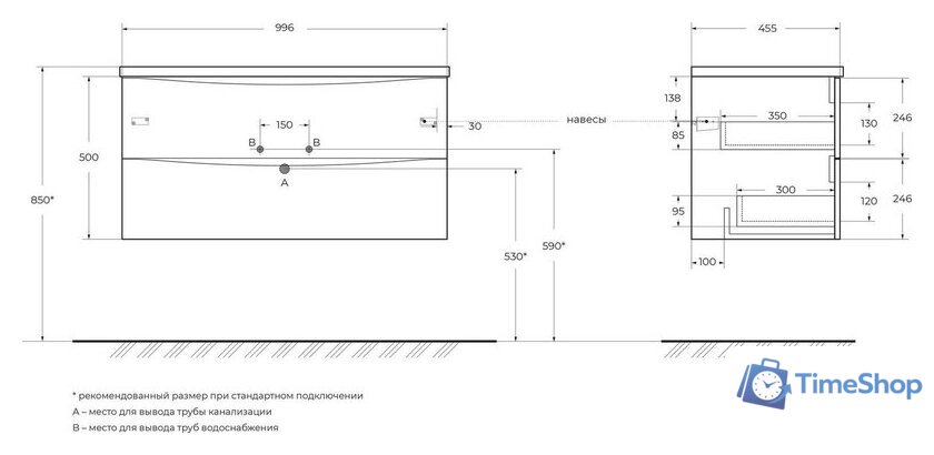  BelBagno Тумба под умывальник MARINO-CER-N-1000-2C-SO-RG-P - Изображение №2 — Интернет-магазин Time-Shop