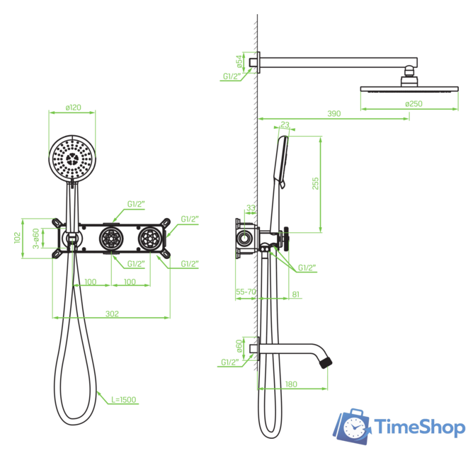 Душевая система  Laveo Muro BAU 711P - Изображение №2 — Интернет-магазин Time-Shop