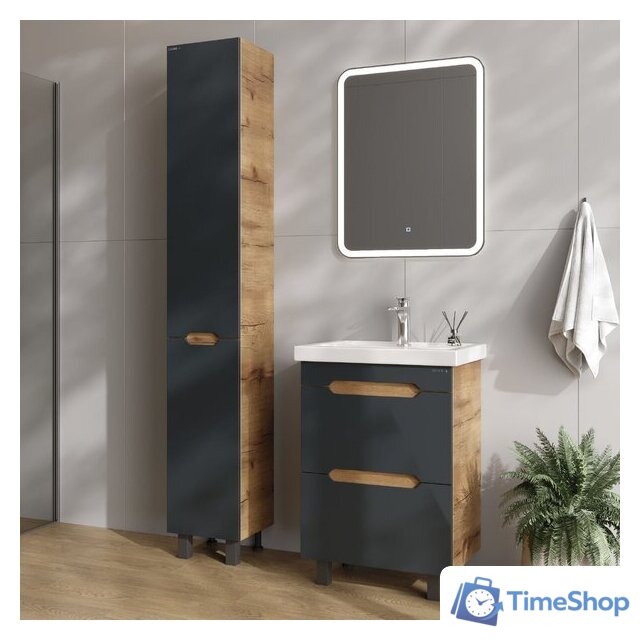  Onika Шкаф-пенал для ванной Айленд 30 403084 (графит/дуб крафт золотой) - Изображение №8 — Интернет-магазин Time-Shop