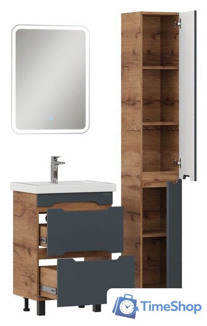  Onika Шкаф-пенал для ванной Айленд 30 403084 (графит/дуб крафт золотой) - Изображение №7 — Интернет-магазин Time-Shop